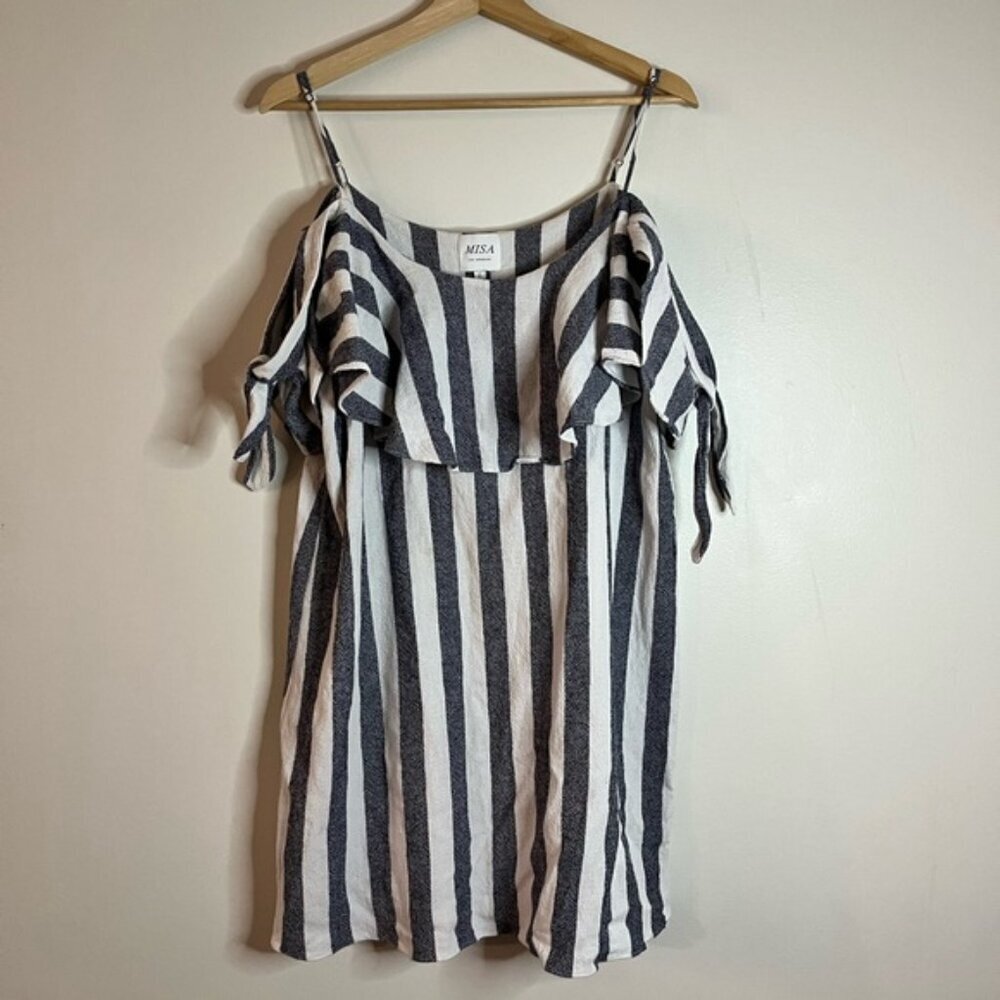 MISA Los Angeles Striped Off-Shoulder Ruffle Mini Dress Size L - Picture 13 of 14